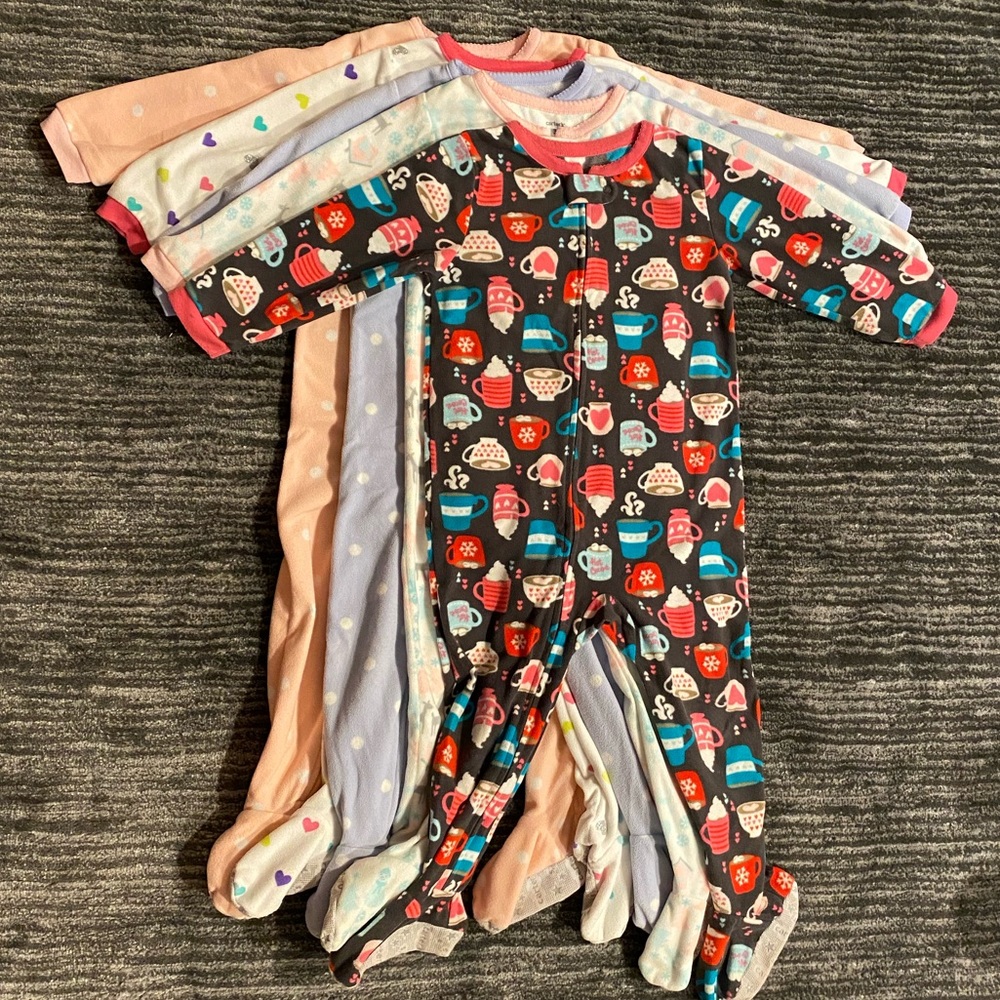 Carter’s Qty 5 zip pajamas / girl 3T / bundle lot
